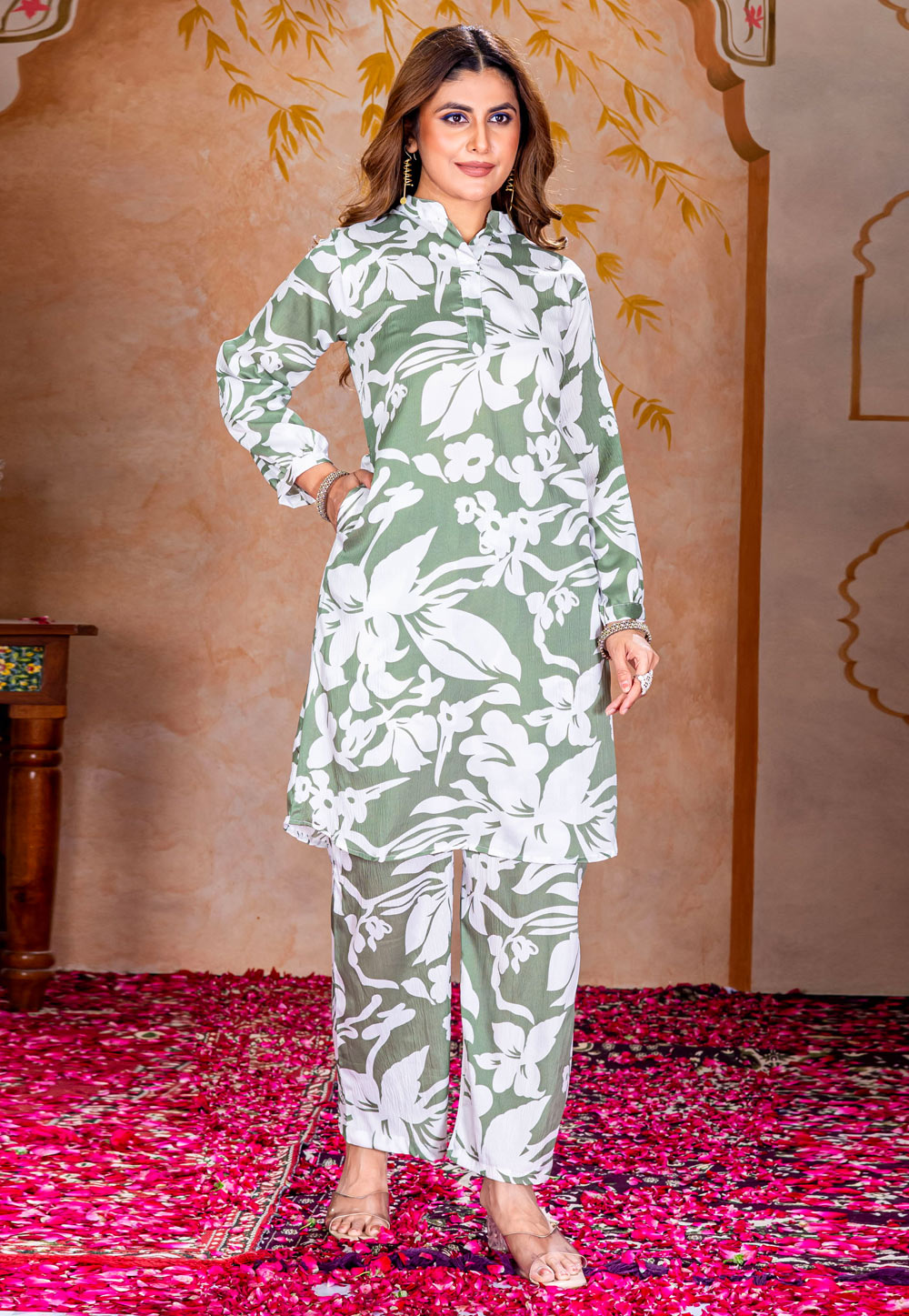 Green Crepe Printed Co-Ords Set 311971