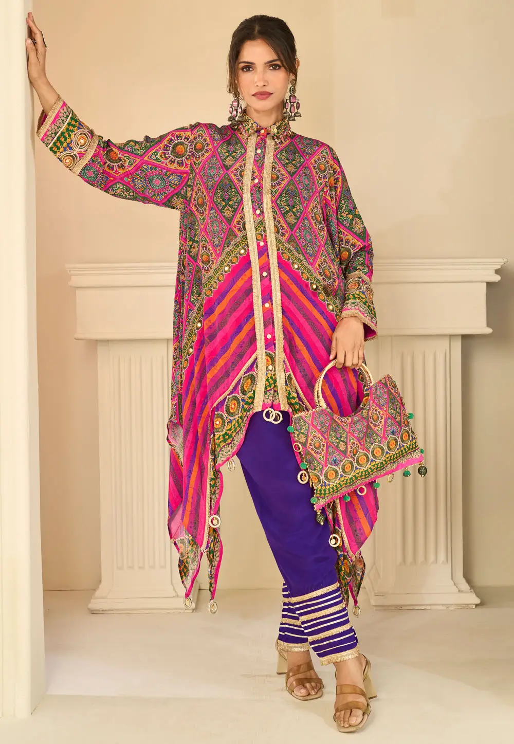 Green Crepe Silk Kaftan 332623