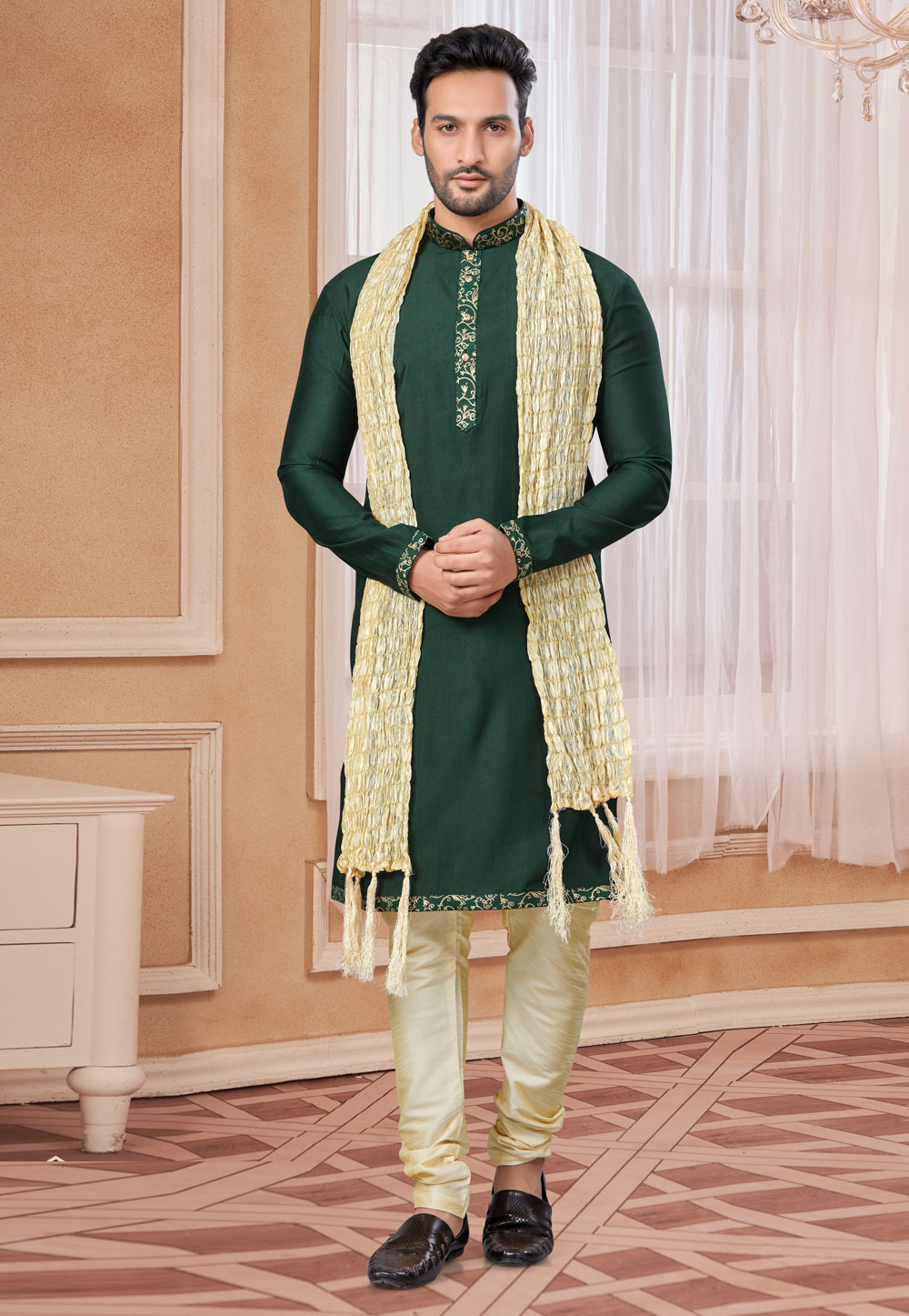 Green Crepe Silk Kurta Pajama 307662