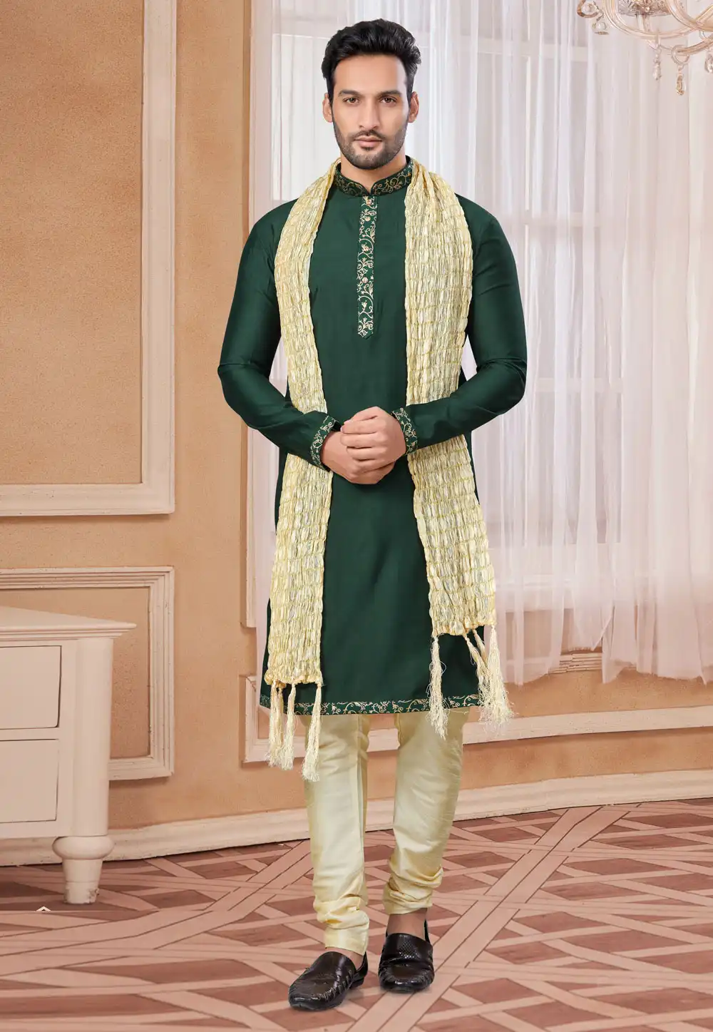 Green Crepe Silk Kurta Pajama 307662