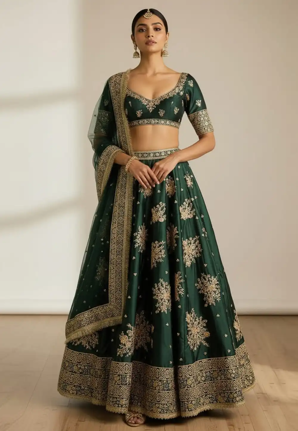 Green Crepe Silk Lehenga Choli 328223