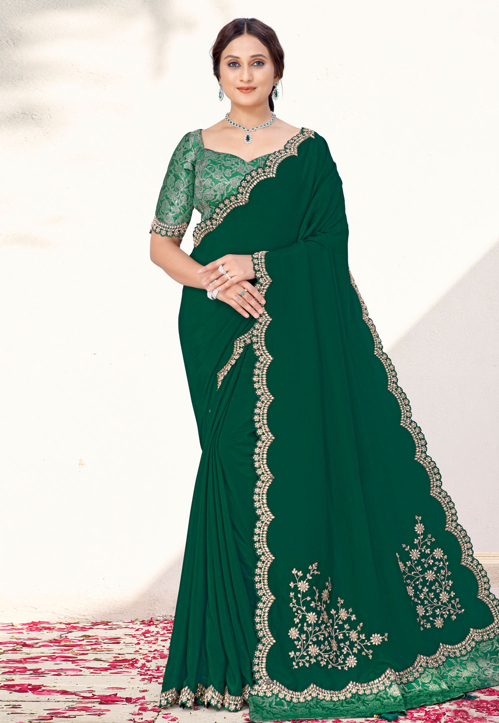 Green Crepe Silk Saree With Blouse 309435