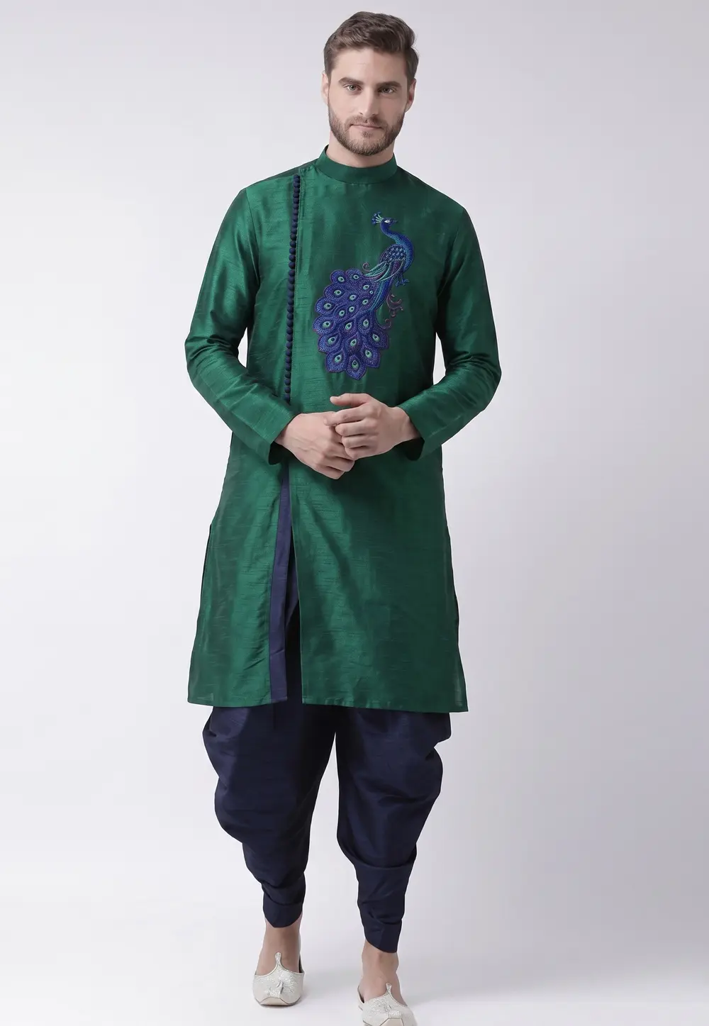 Green Dupion Silk Dhoti Kurta 331945