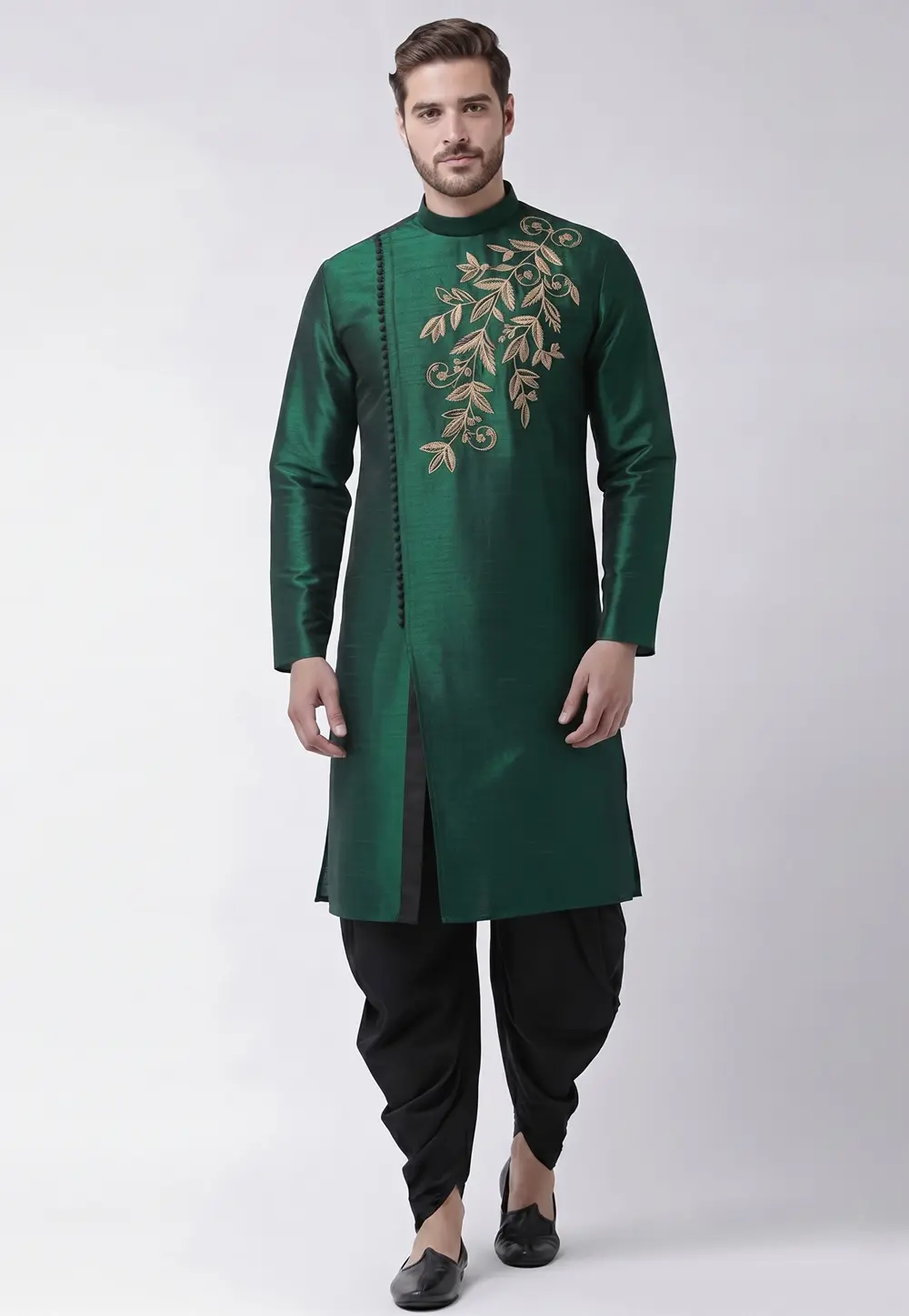 Green Dupion Silk Dhoti Kurta 331954