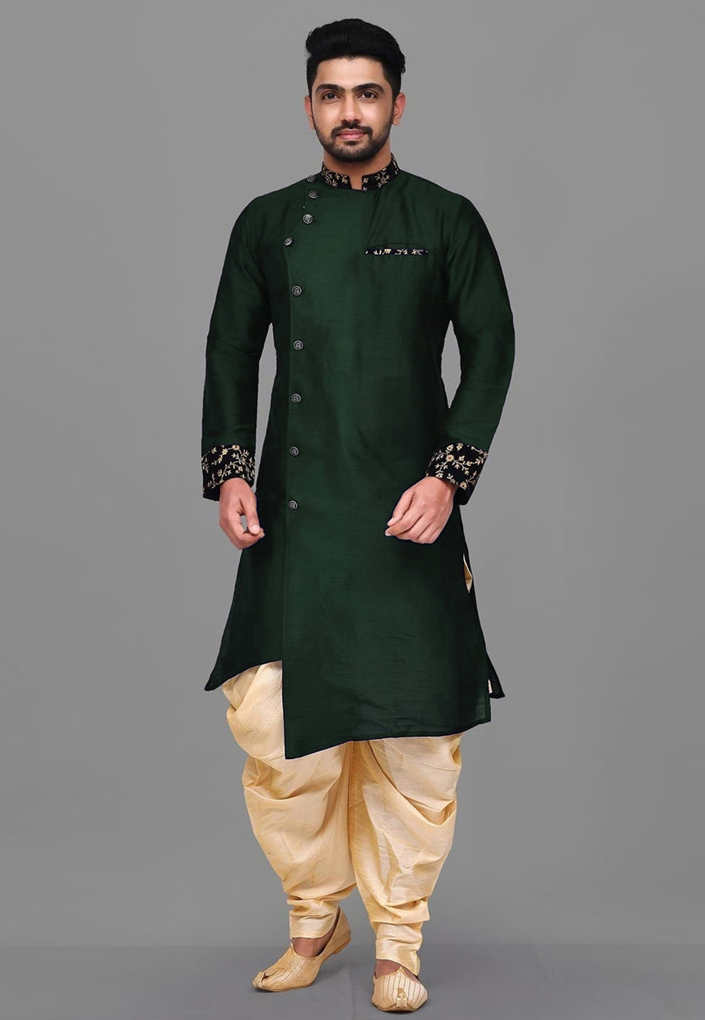 Green Dupion Silk Dhoti Kurta 284899