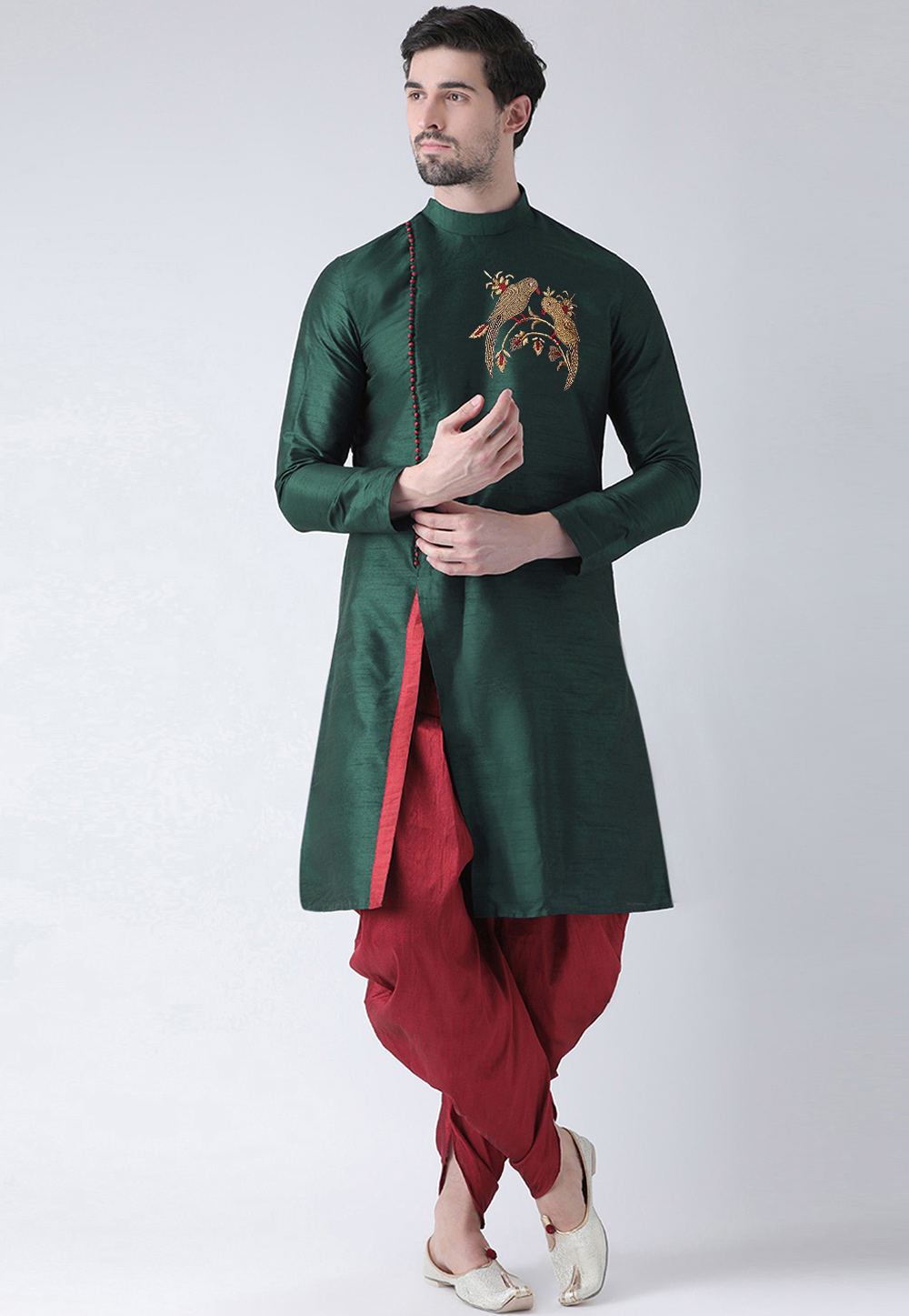 Green Dupion Silk Dhoti Kurta 284909