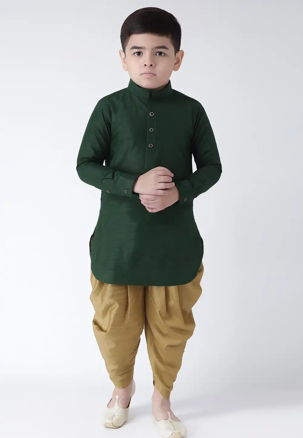 Green Dupion Silk Kids Dhoti Kurta 320845