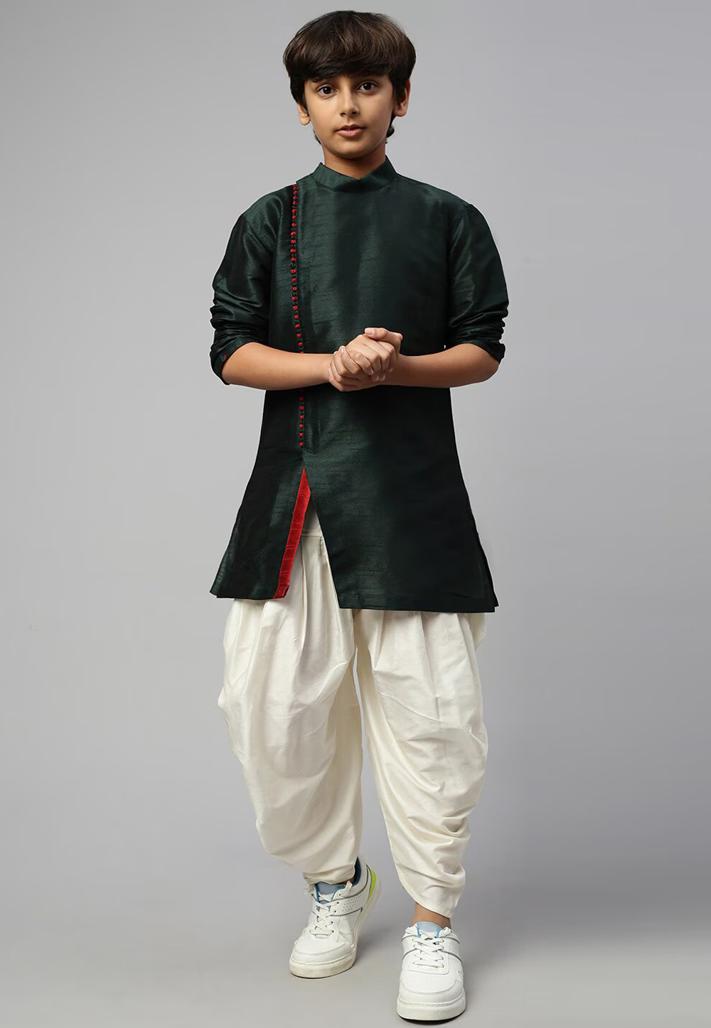 Green Dupion Silk Kids Dhoti Kurta 286212