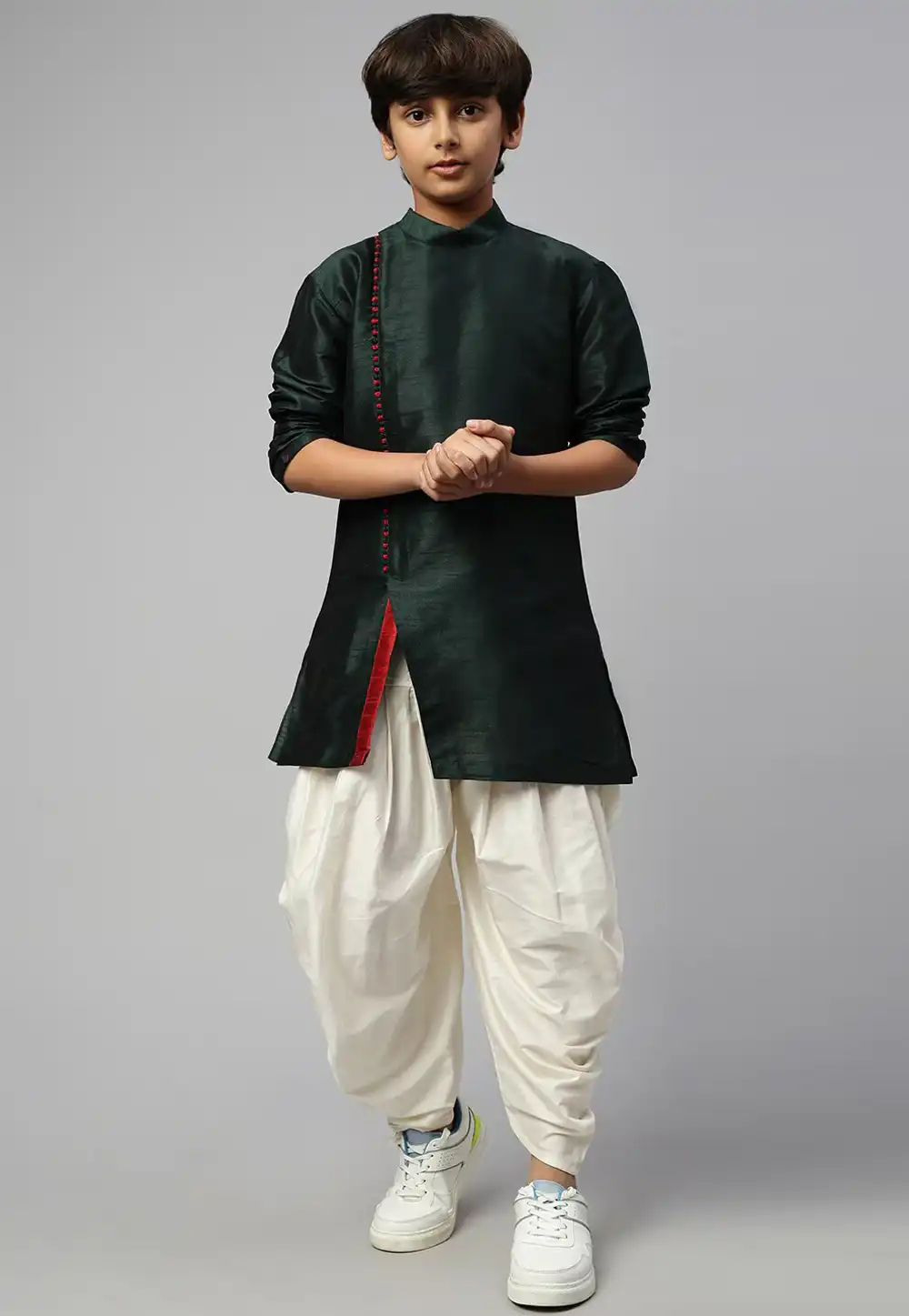 Green Dupion Silk Kids Dhoti Kurta 286212