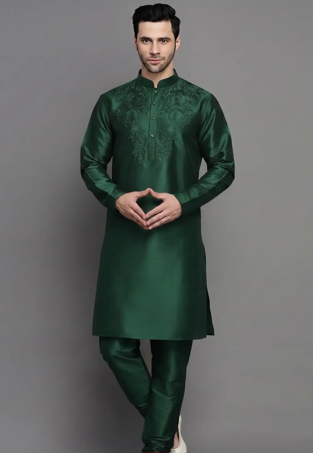 Green Dupion Silk Kurta Pajama 331959