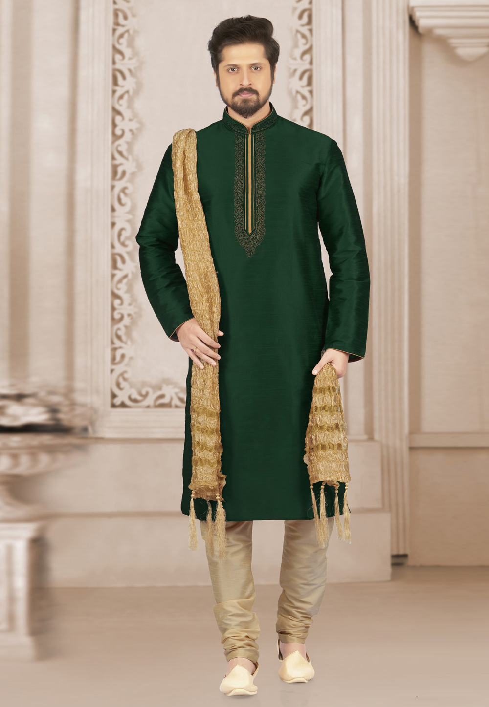 Green Dupion Silk Kurta Pajama 309970