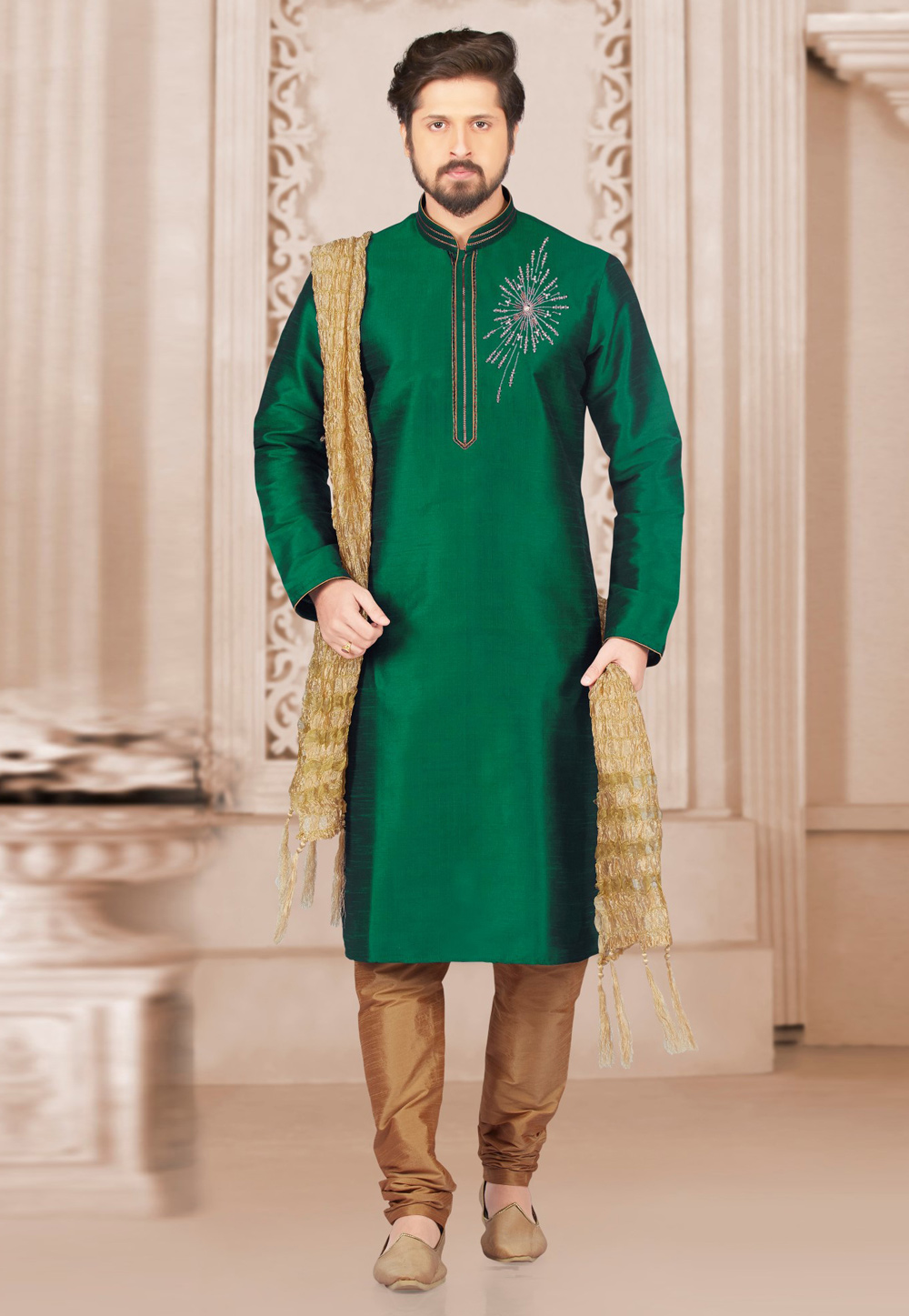 Green Dupion Silk Kurta Pajama 311873
