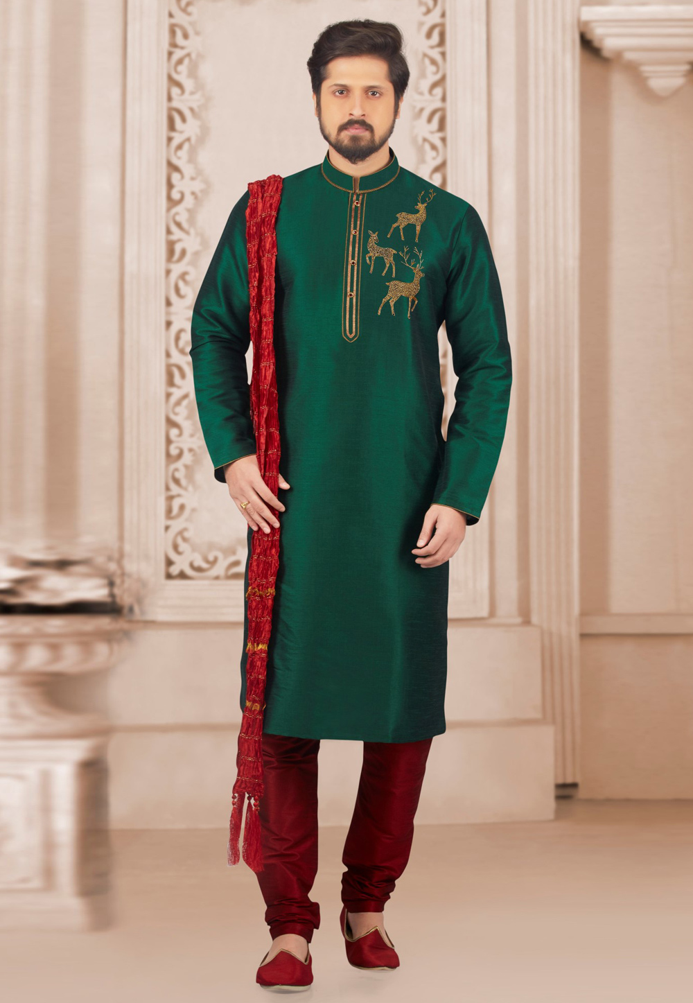 Green Dupion Silk Kurta Pajama 312929