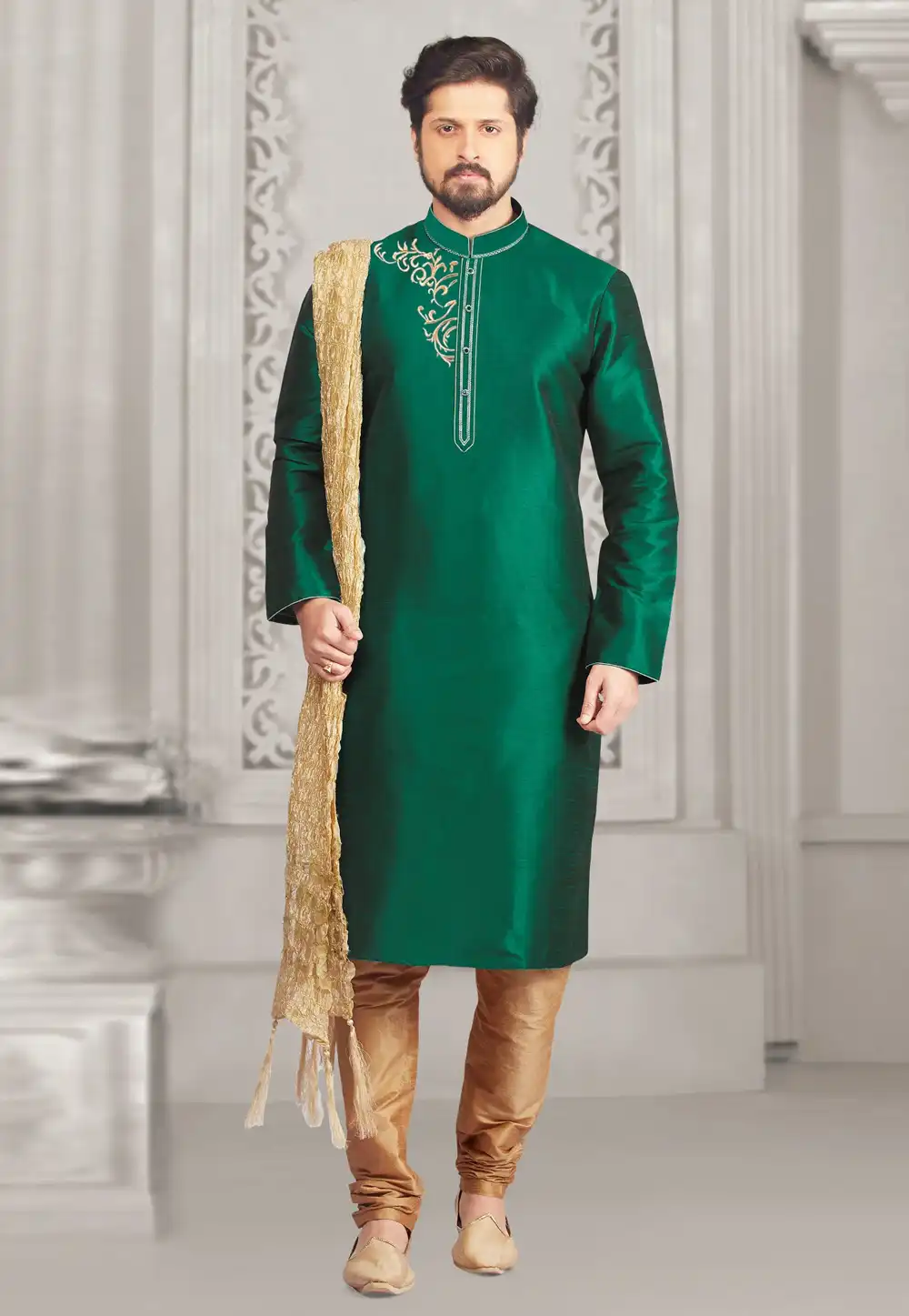 Green Dupion Silk Kurta Pajama 312935