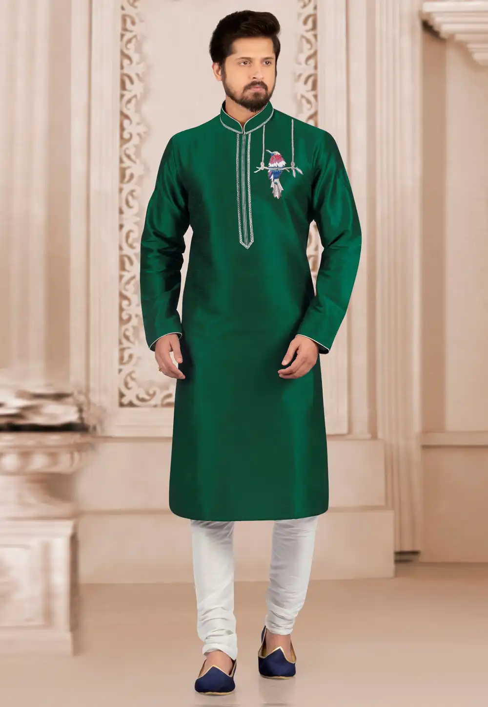 Green Dupion Silk Kurta Pajama 312940