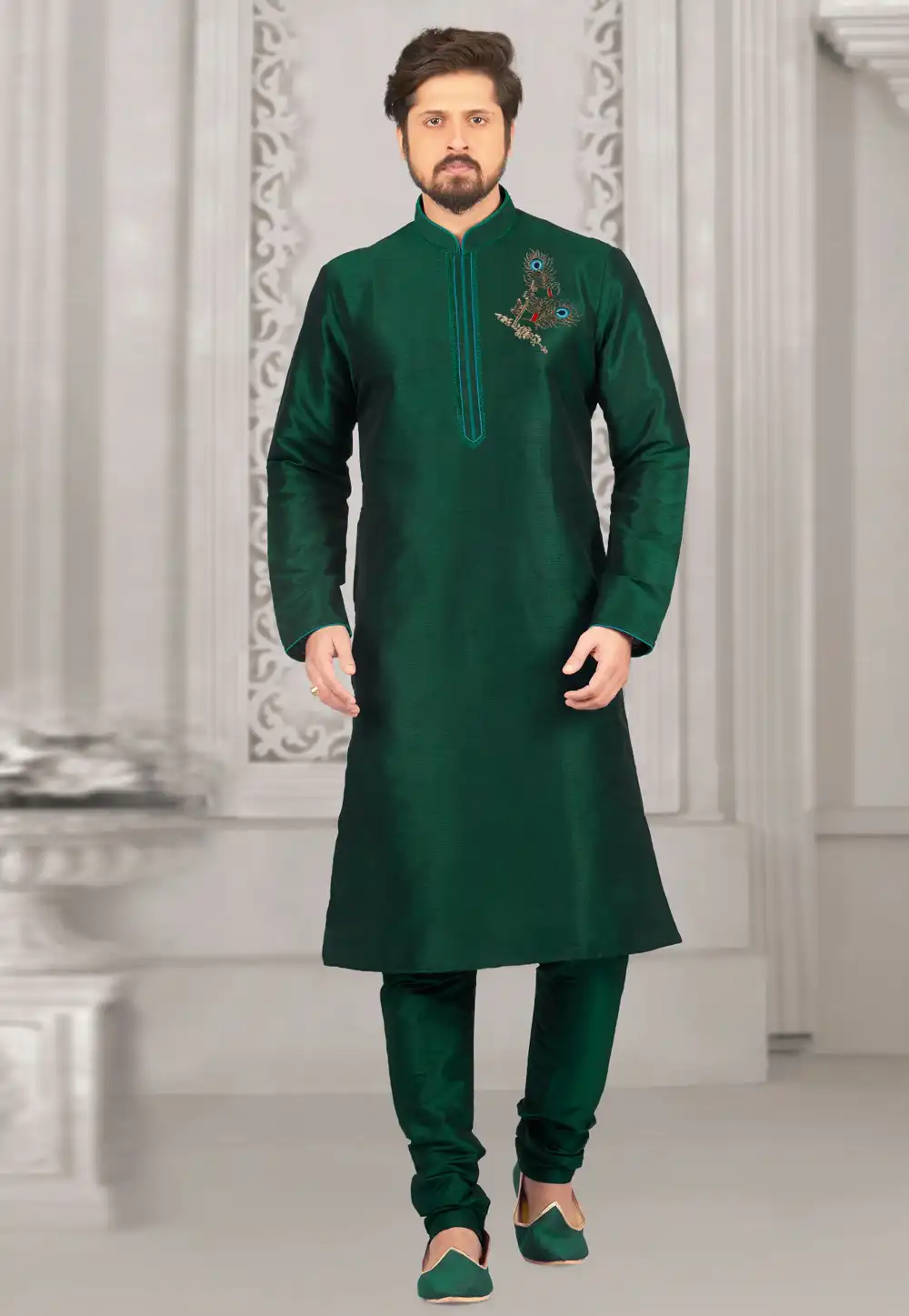 Green Dupion Silk Kurta Pajama 316065