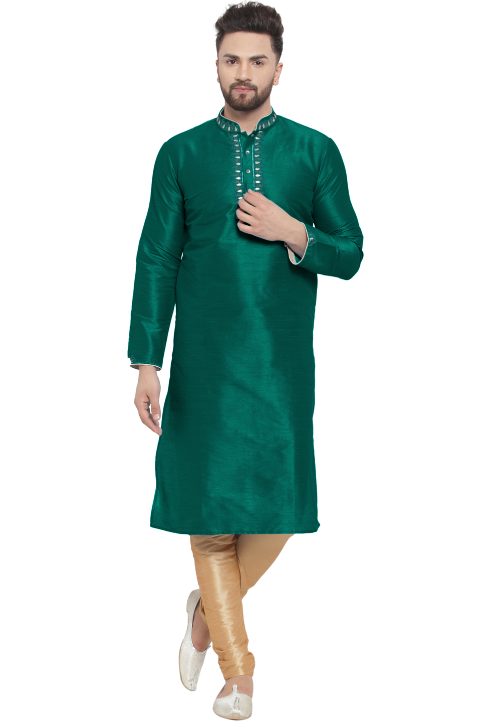 Green Dupion Silk Kurta Pajama 284924