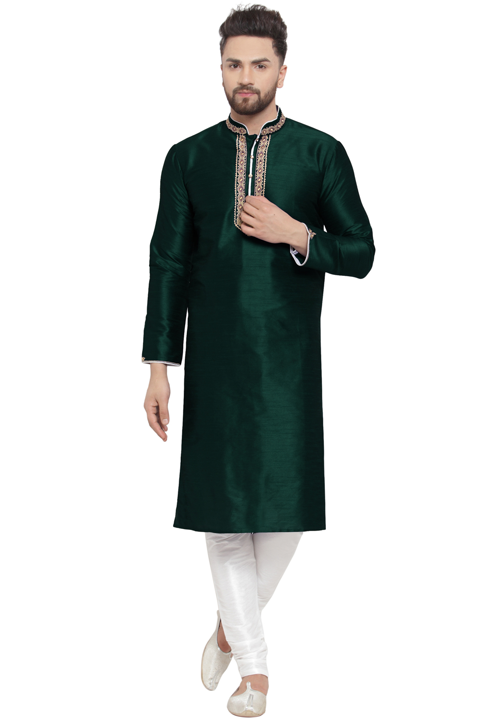 Green Dupion Silk Kurta Pajama 284931