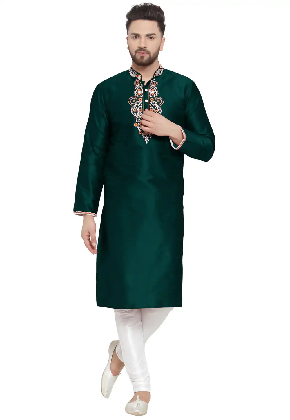 Green Dupion Silk Kurta Pajama 284935