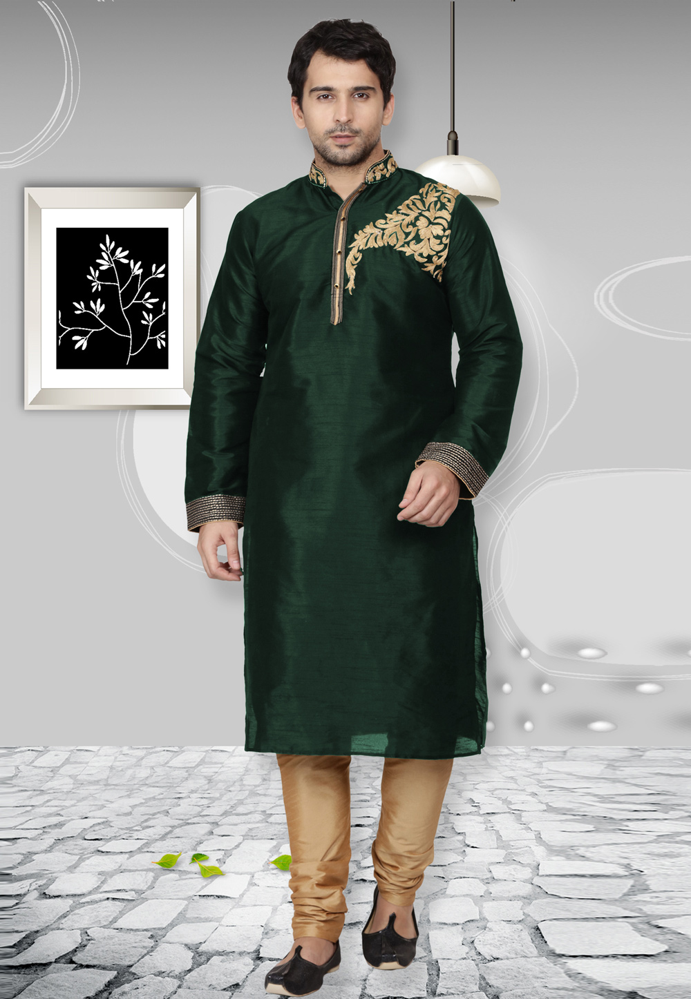 Green Dupion Silk Kurta Pajama 279415