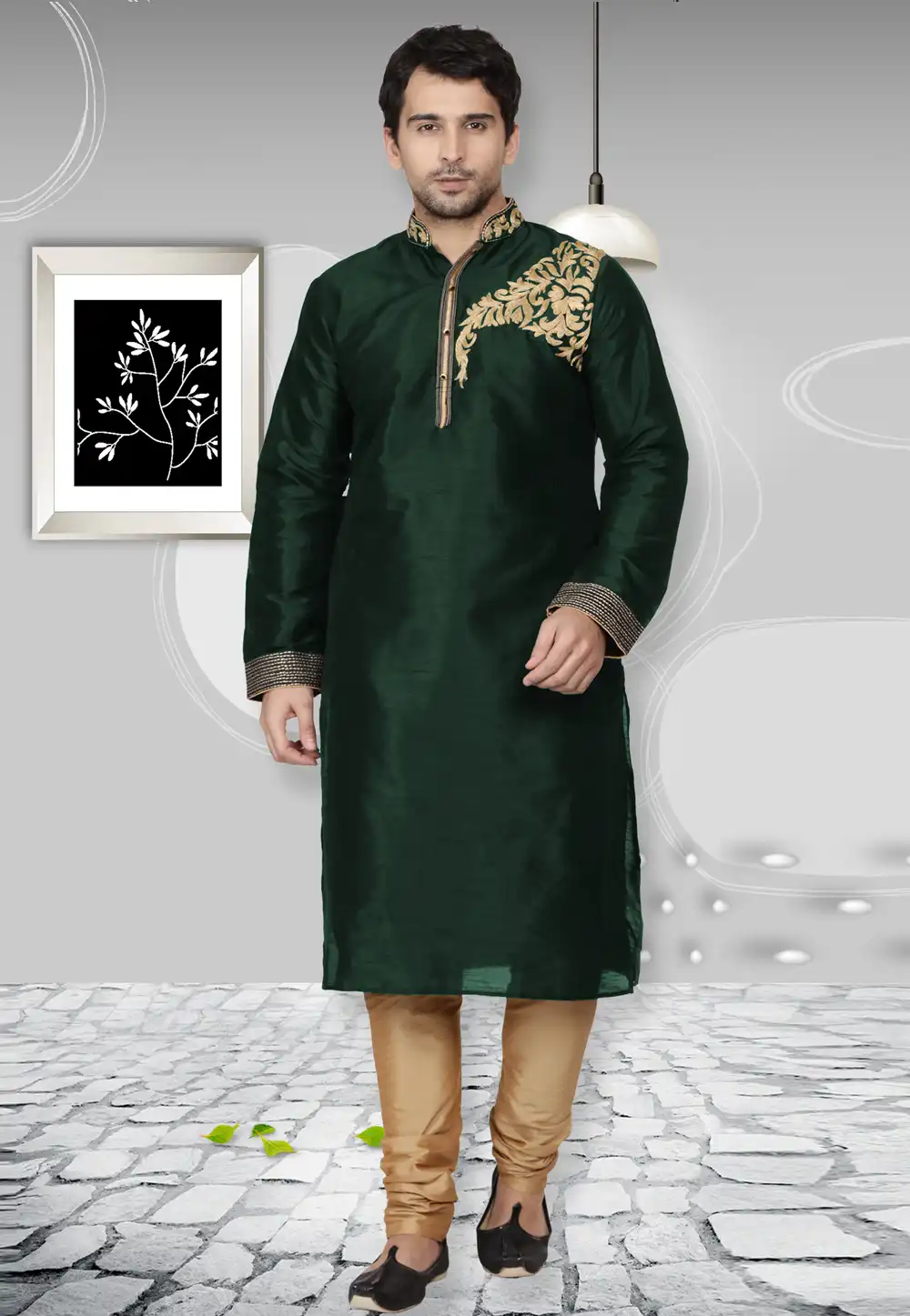 Green Dupion Silk Kurta Pajama 279415