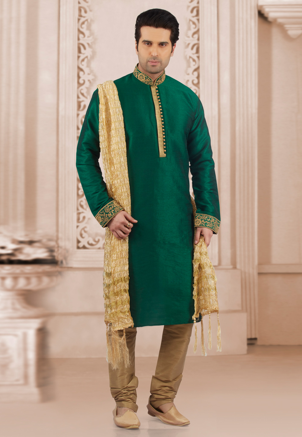 Green Dupion Silk Kurta Pajama 279431