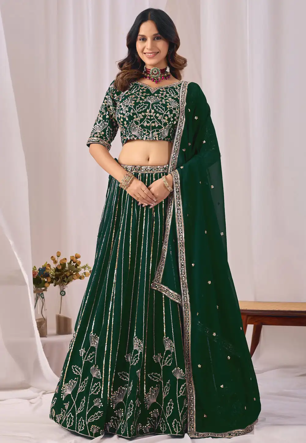 Green Faux Georgette Circular Lehenga Choli 330737
