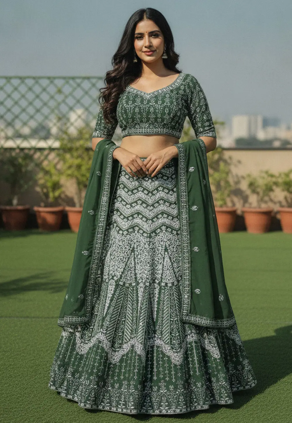 Green Faux Georgette Lehenga Choli 332453