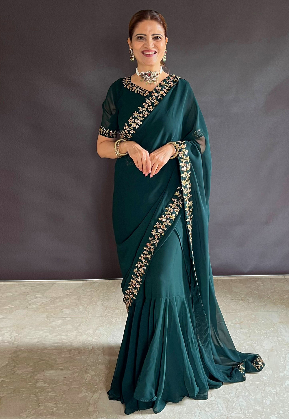 Green Faux Georgette Lehenga Saree 308960