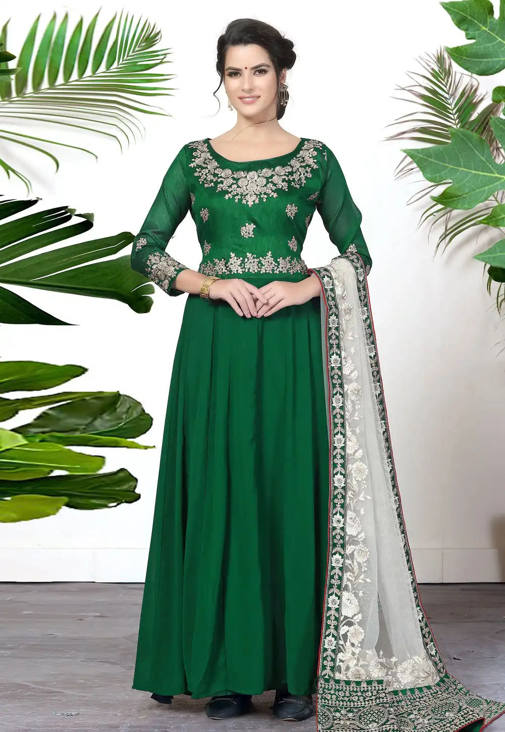 Green Faux Georgette Long Anarkali Suit 314644