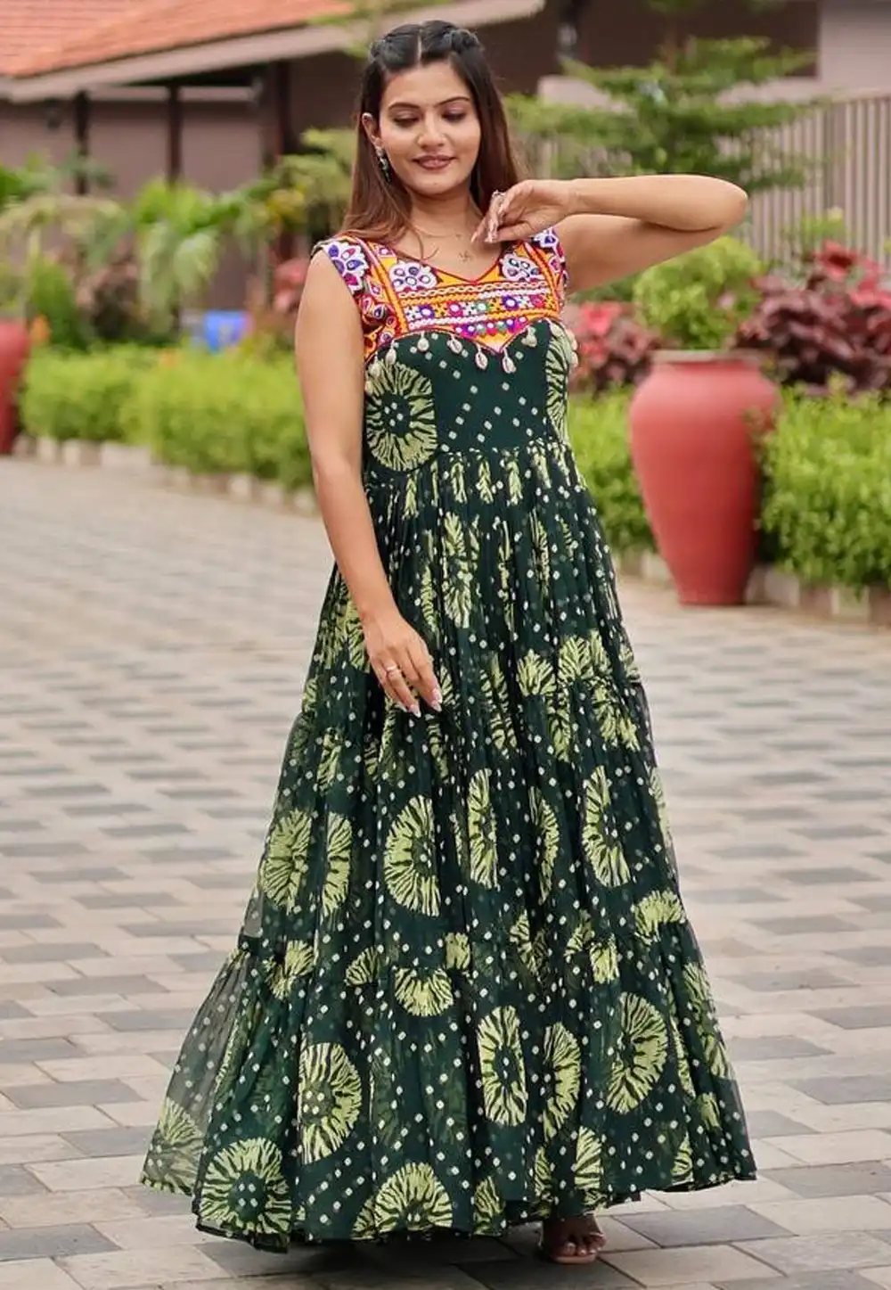 Green Faux Georgette Navratri Wear Gown 314533
