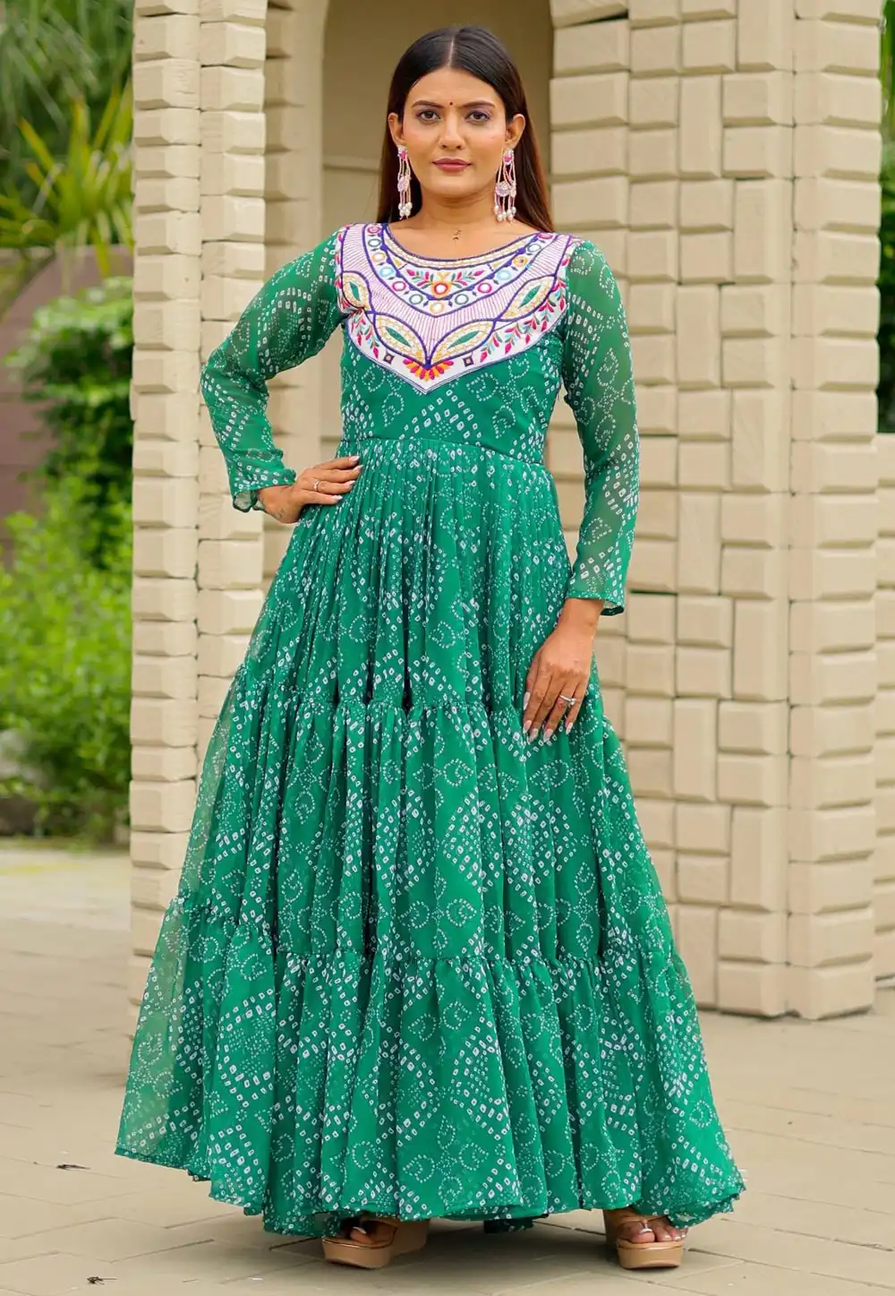 Green Faux Georgette Navratri Wear Gown 315656