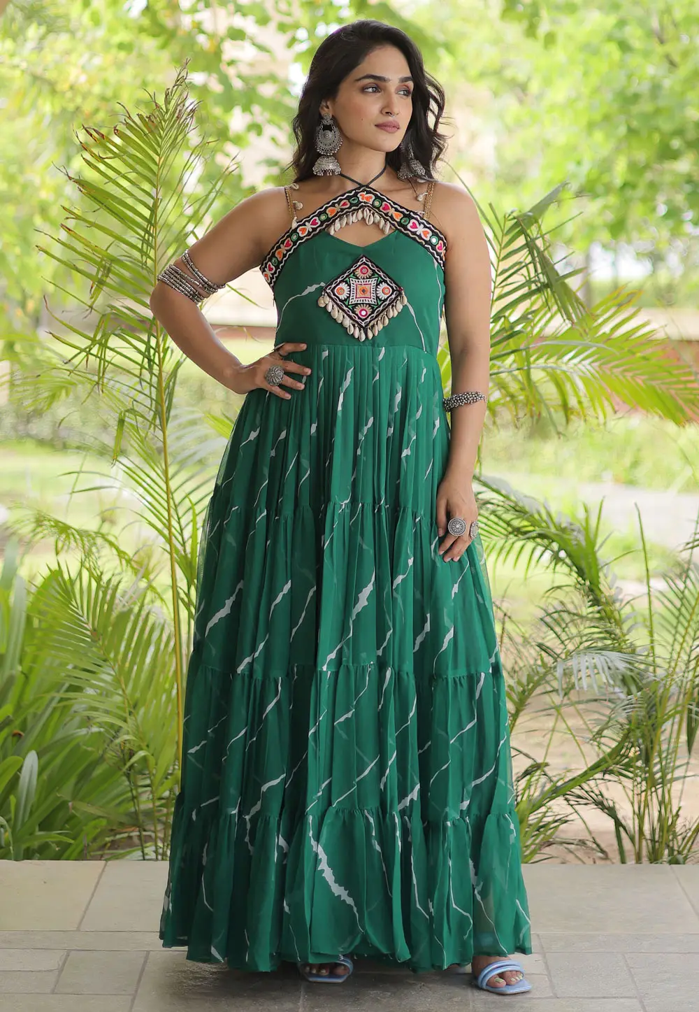 Green Faux Georgette Navratri Wear Gown 333815