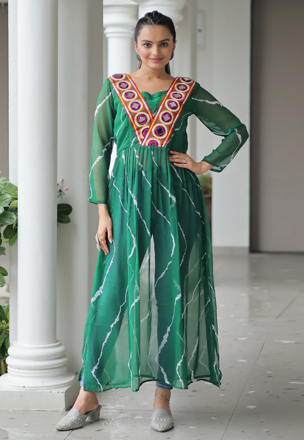 Green Faux Georgette Navratri Wear Kurti 313020
