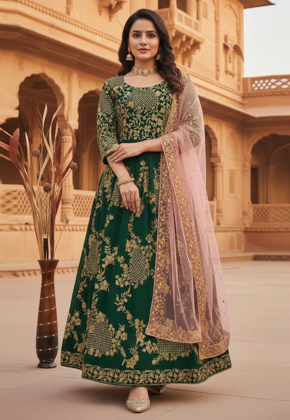 Green Faux Georgette Readymade Anarkali Suit 319789
