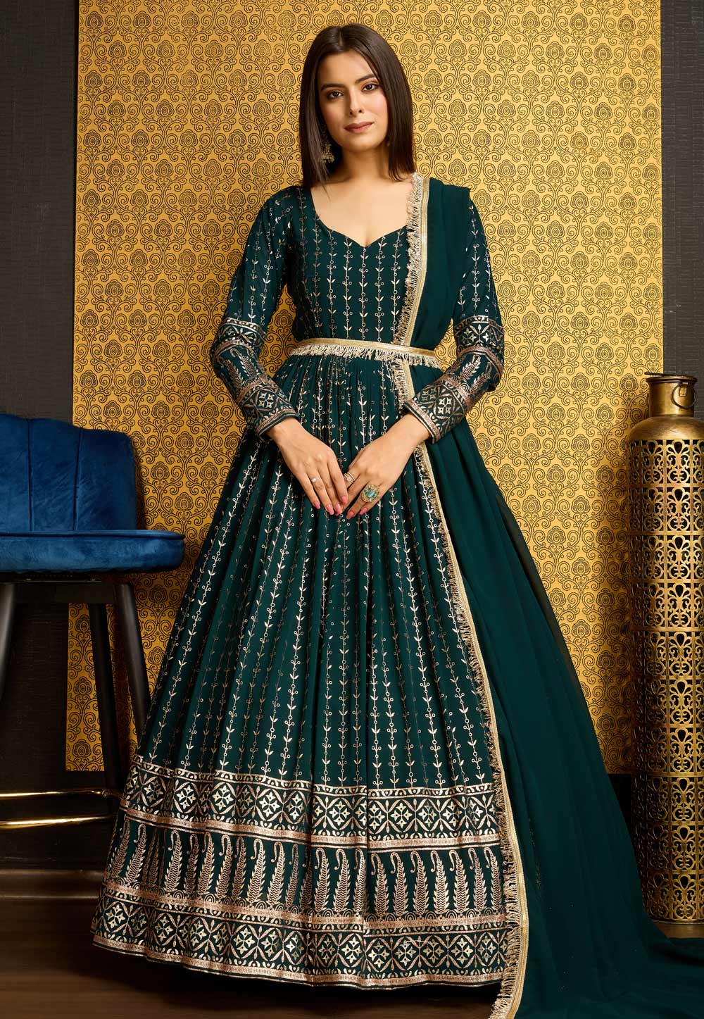 Green Faux Georgette Readymade Anarkali Suit 283094