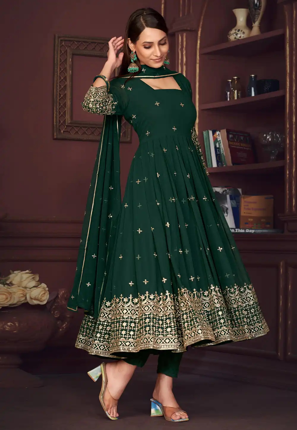 Green Georgette Anarkali Suit 283652