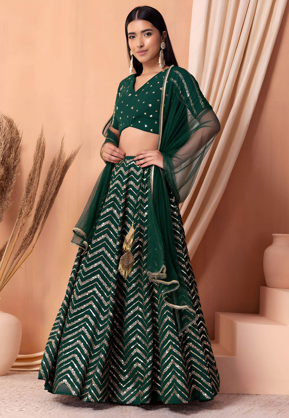 Green Georgette Circular Lehenga Choli 328140