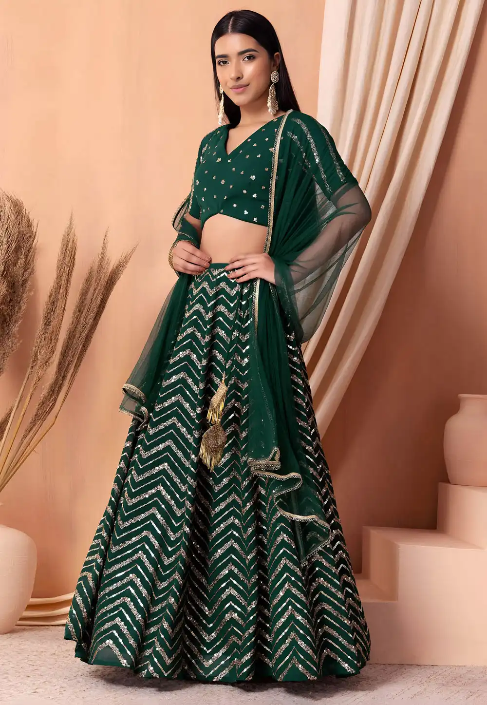 Green Georgette Circular Lehenga Choli 328140