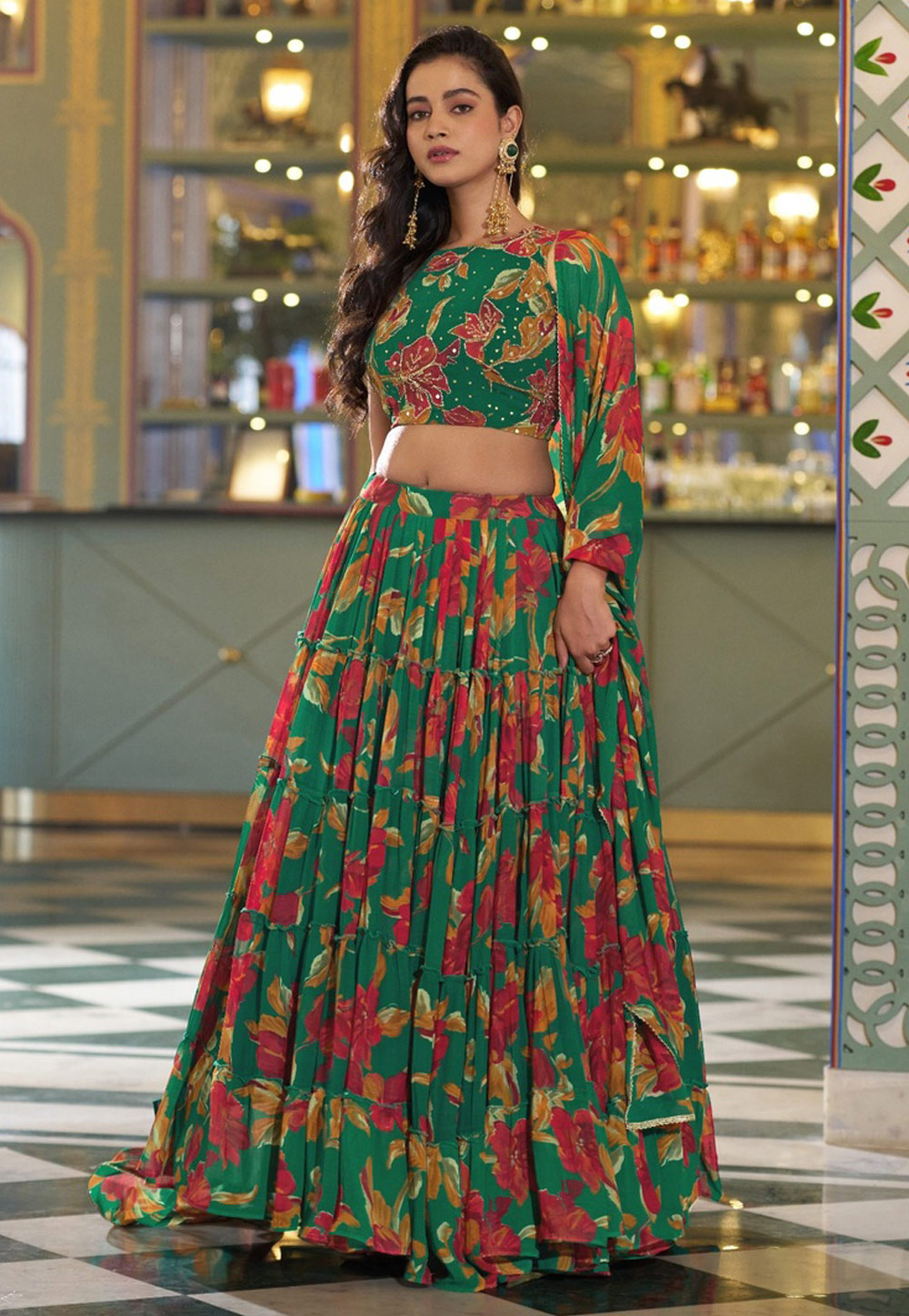 Green Georgette Floral Lehenga choli 329065