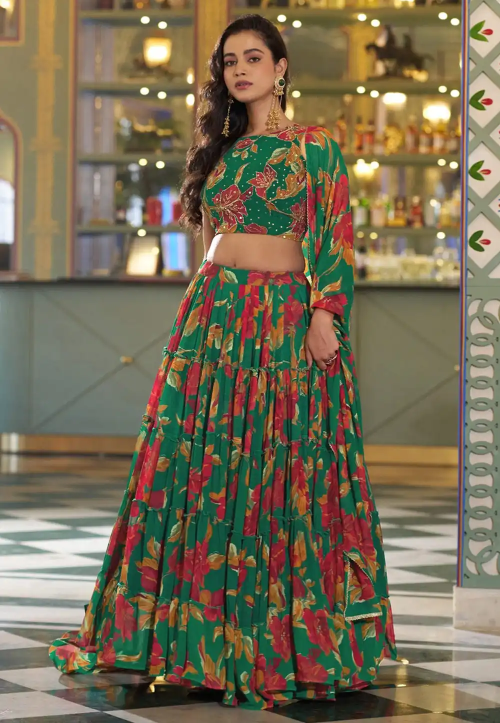 Green Georgette Floral Lehenga choli 329065