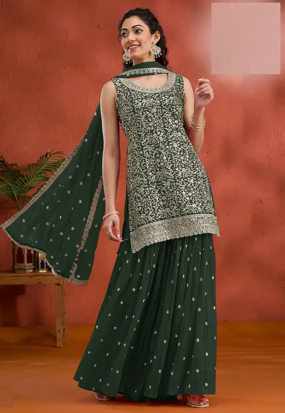 Green Georgette Gharara Suit 318724