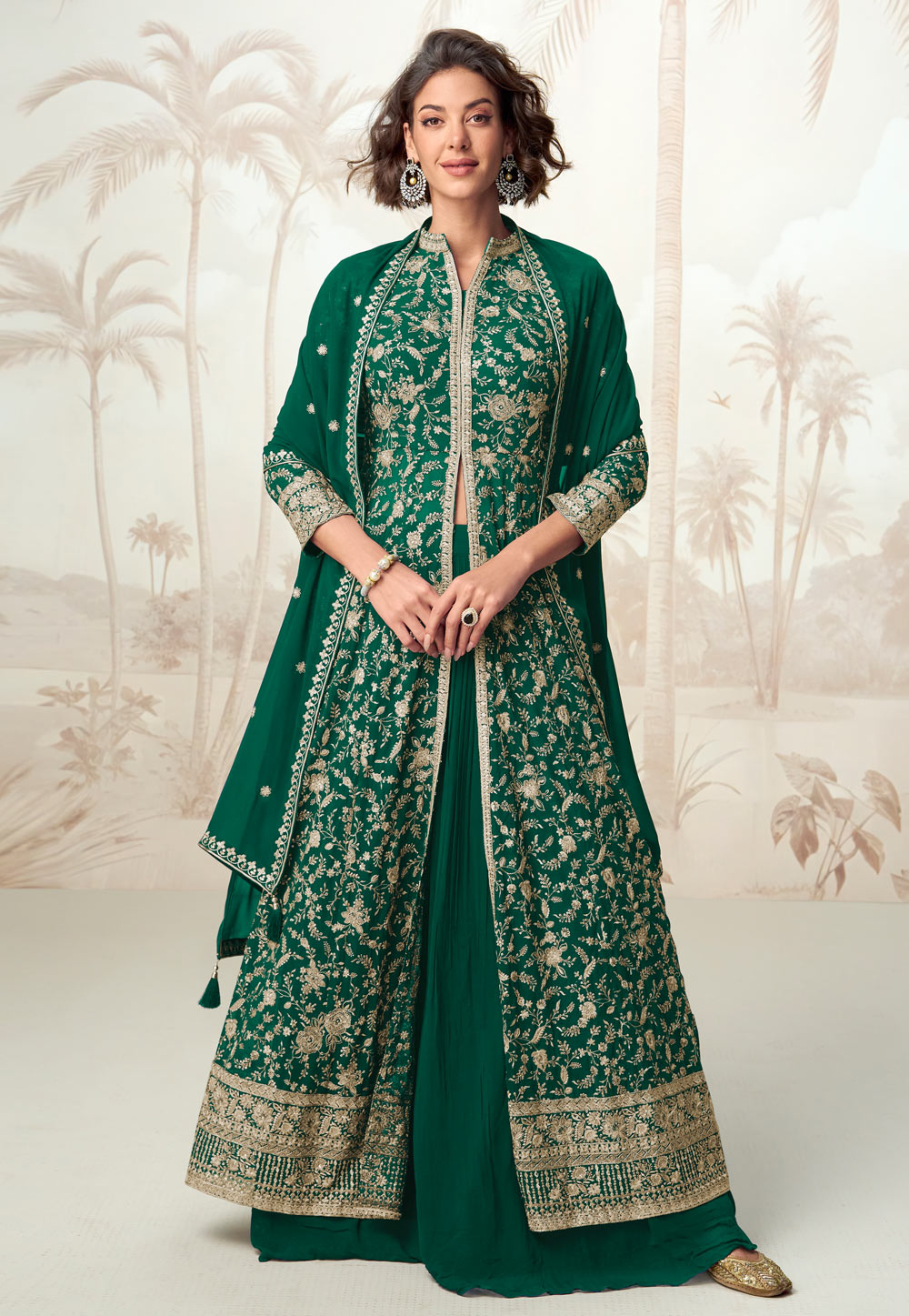 Green Georgette Indo Western Lehenga Choli 311512