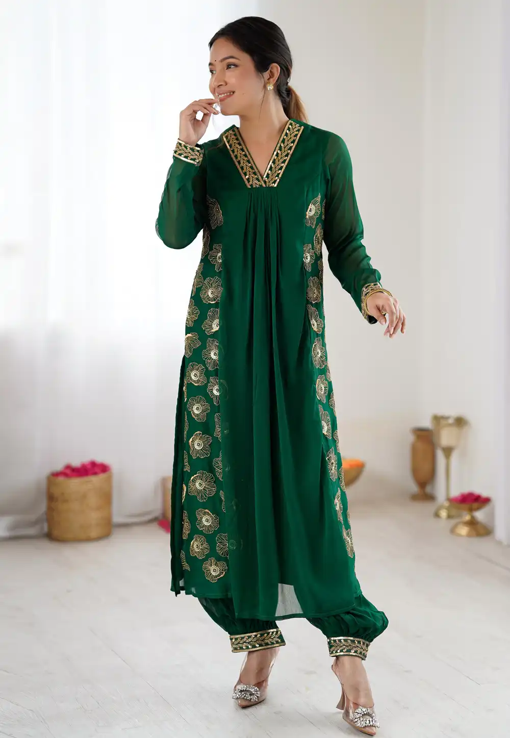 Green Georgette Kurta Set With Pant 330727