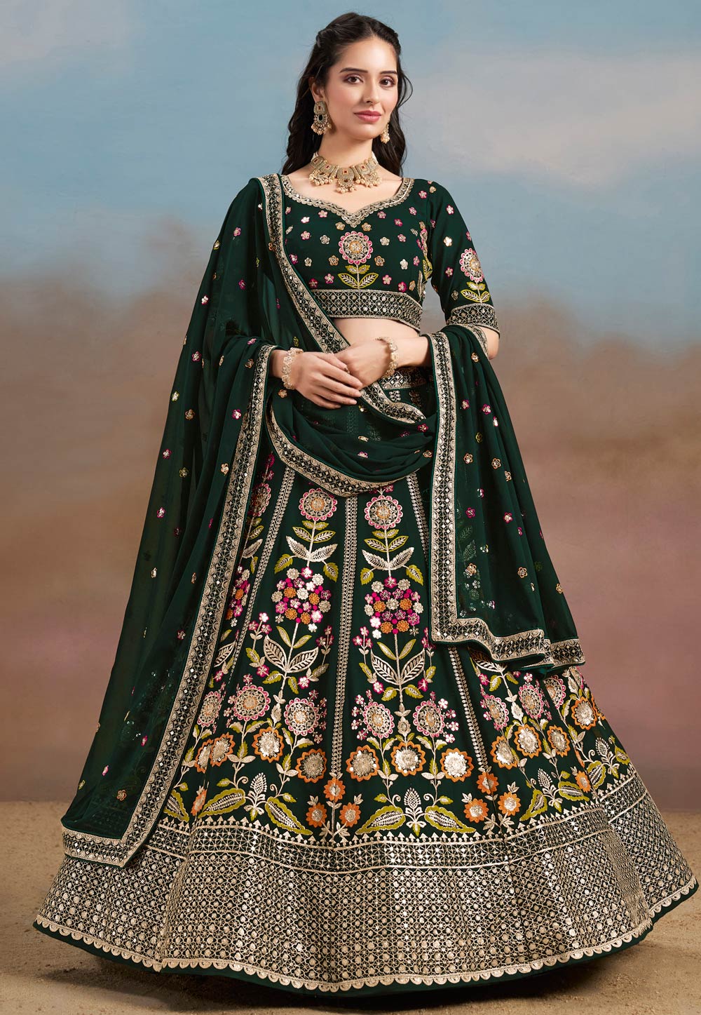 Green Georgette Lehenga Choli 312354