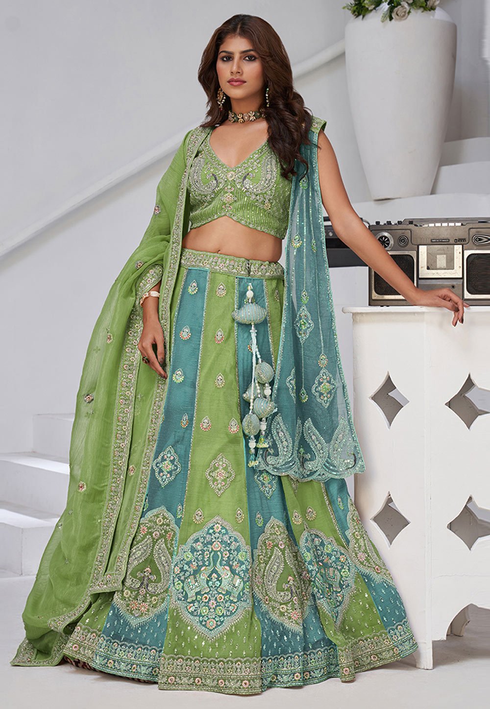 Green Georgette Lehenga Choli For Wedding 318881