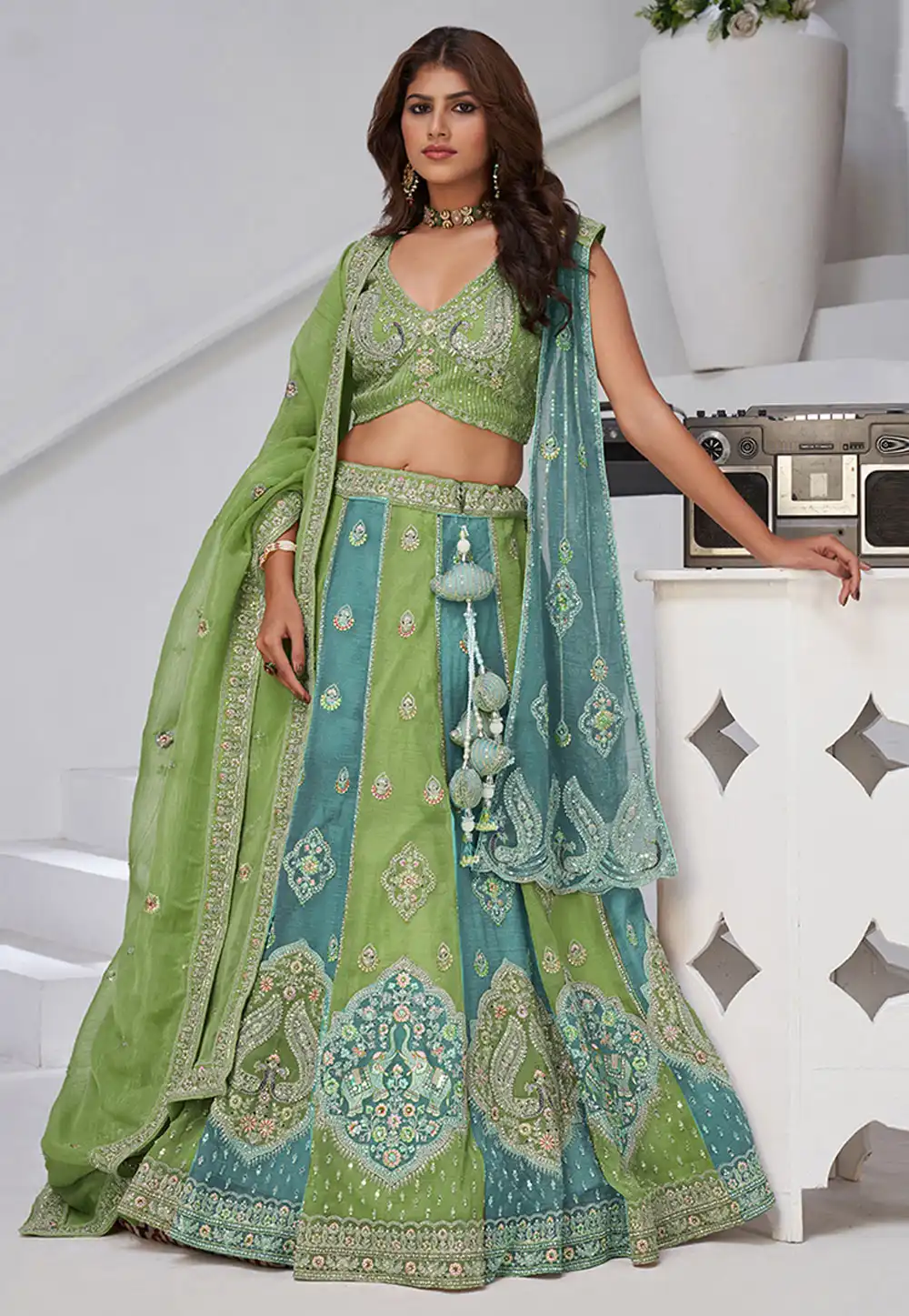 Green Georgette Lehenga Choli For Wedding 318881