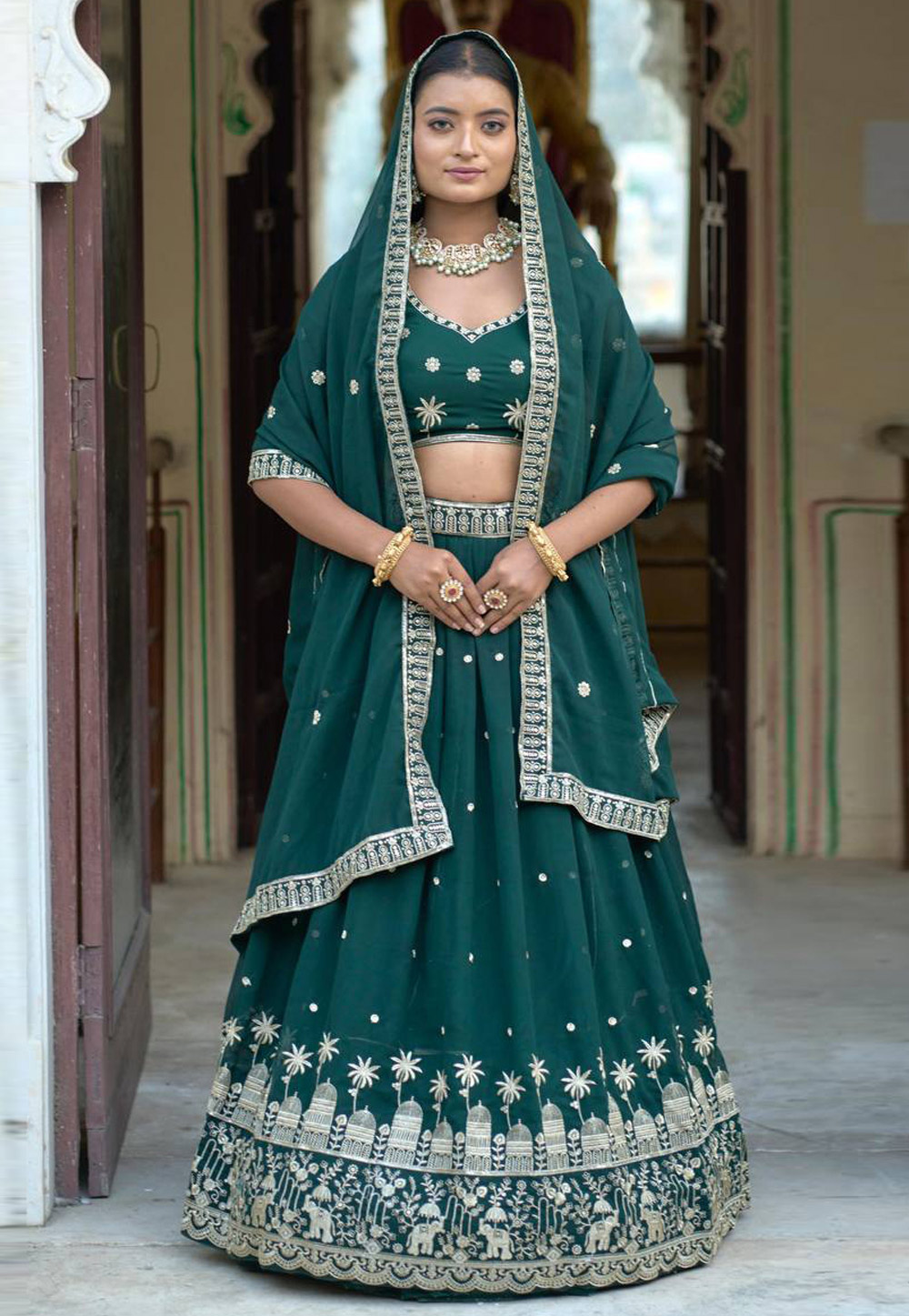 Green Georgette Lehenga Choli 308949