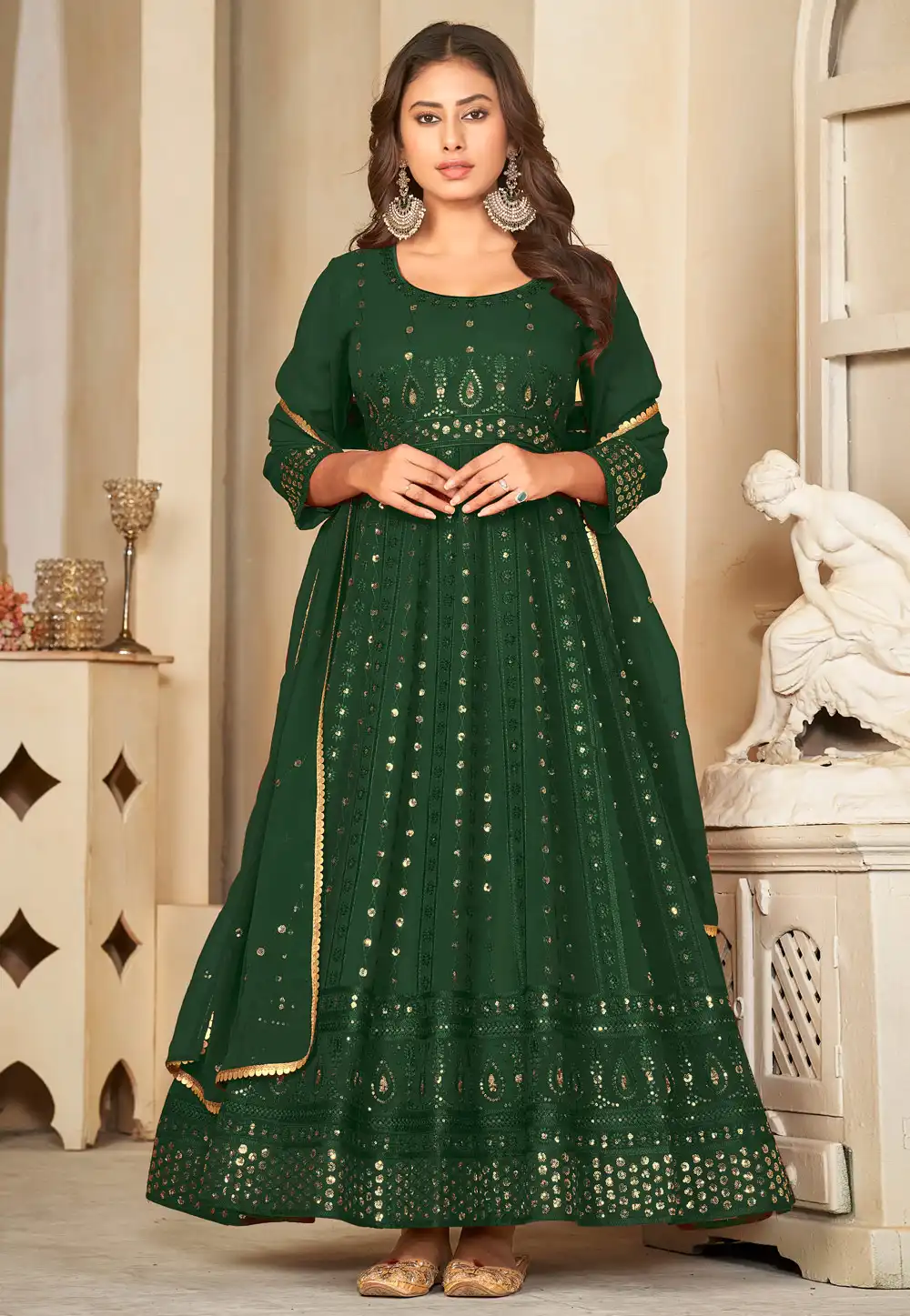 Green Georgette Long Anarkali Suit 282439