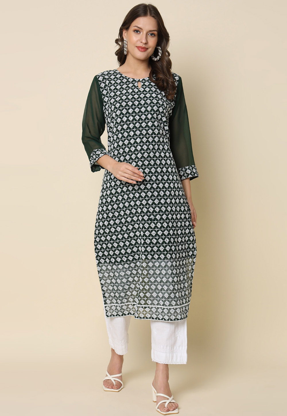 Green Georgette Long Tunic 325204